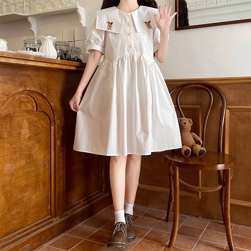 Fresh Square Neck Deer Print Waist Tie Dress