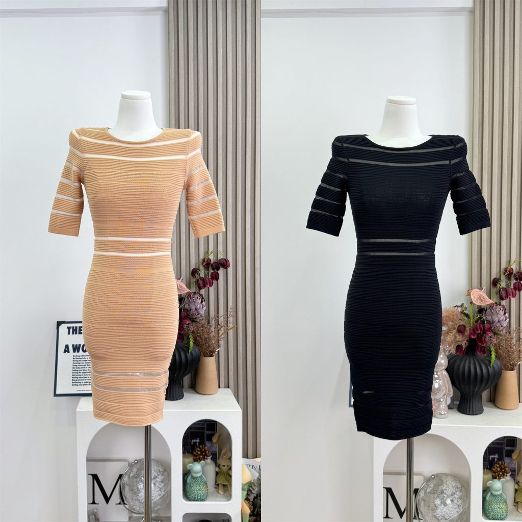 Women's Knit Bodycon Dress with Cutout Details and Mid Sleeves
