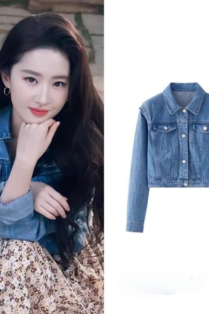 Women's Retro Straight-Shoulder Denim Jacket - Long Sleeve Button-Front
