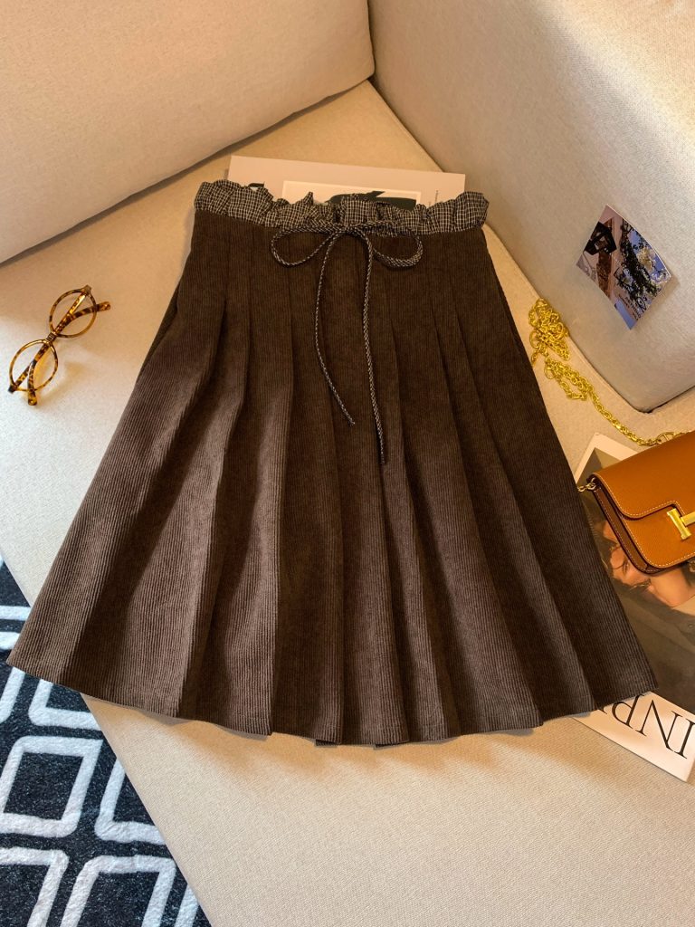 Retro Plaid Spliced High Waist Pleated Midi Skirt for Women
