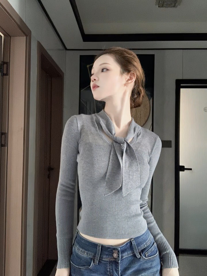 Women's Semi-Sheer Knotted Slimming Knit Top - Fall 2026